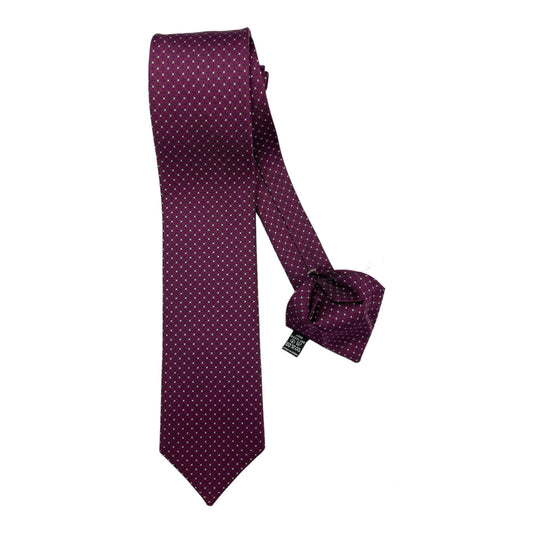 Wine silk tie with white crosses
