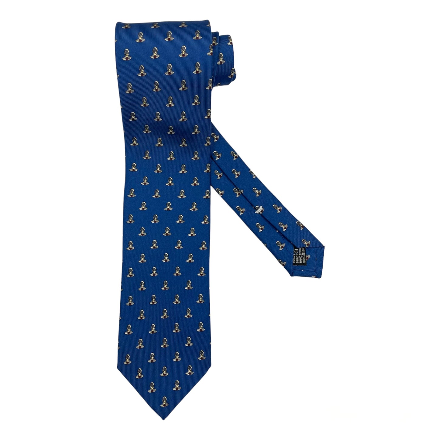 Light blue silk tie with blue flowers and red circles