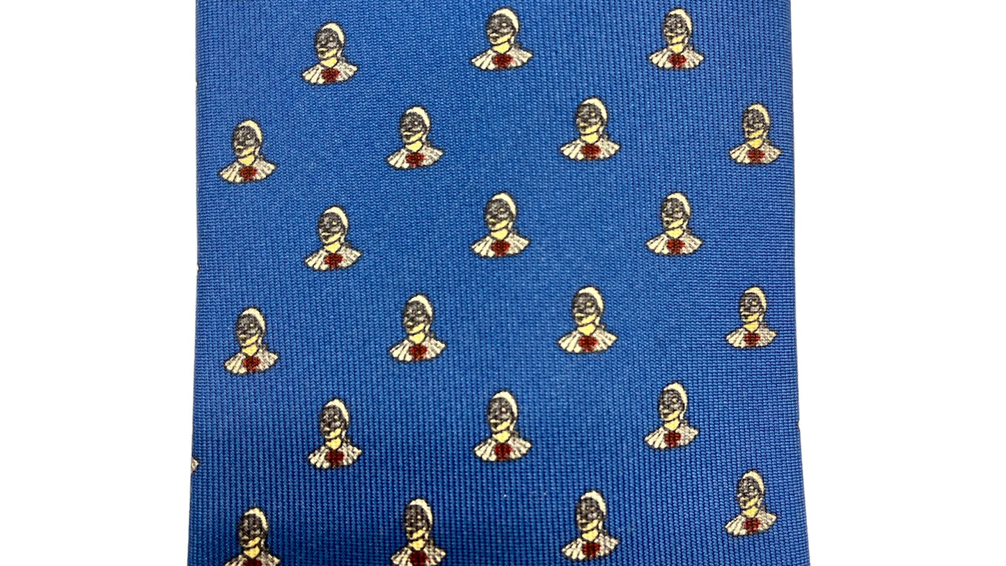Cravatta seta blu con pulcinella