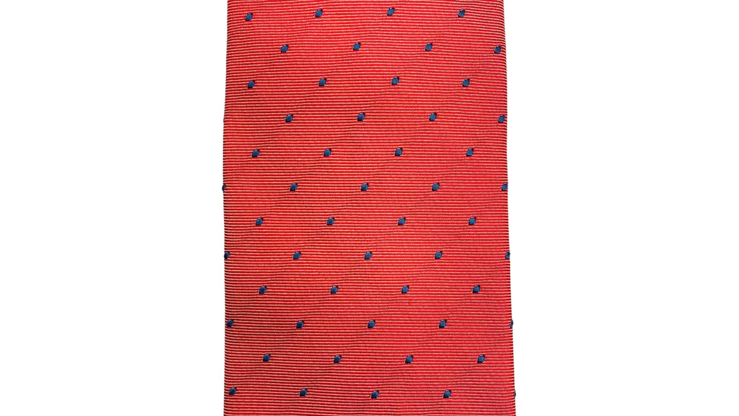 Cravatta seta rosa fluo con pois blu