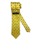 Cravatta seta gialla con fiorellini rosa e contorni celesti