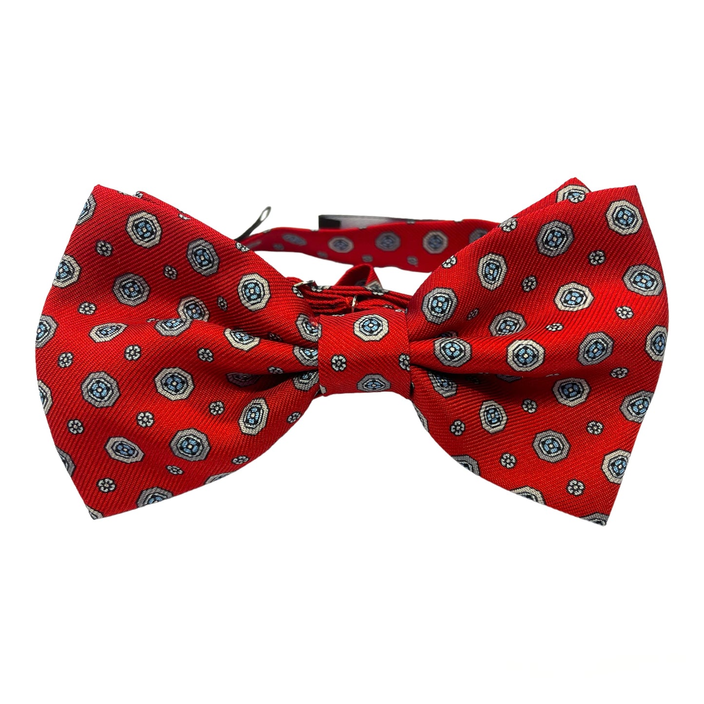 Tailored red silk bow tie with circles